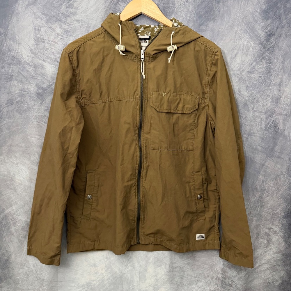 North Face Olive Floral Lined Hooded Jacket Mens Medium Gorpcore Cottage Outdoor